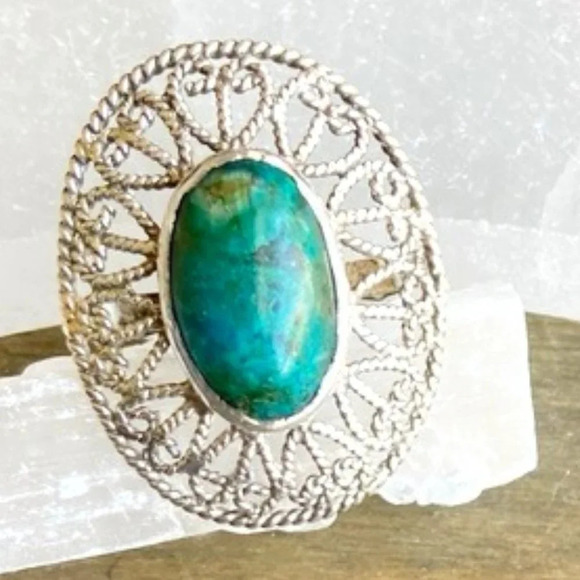 African Turquoise silver Southwest western Victorian ring - Picture 1 of 16